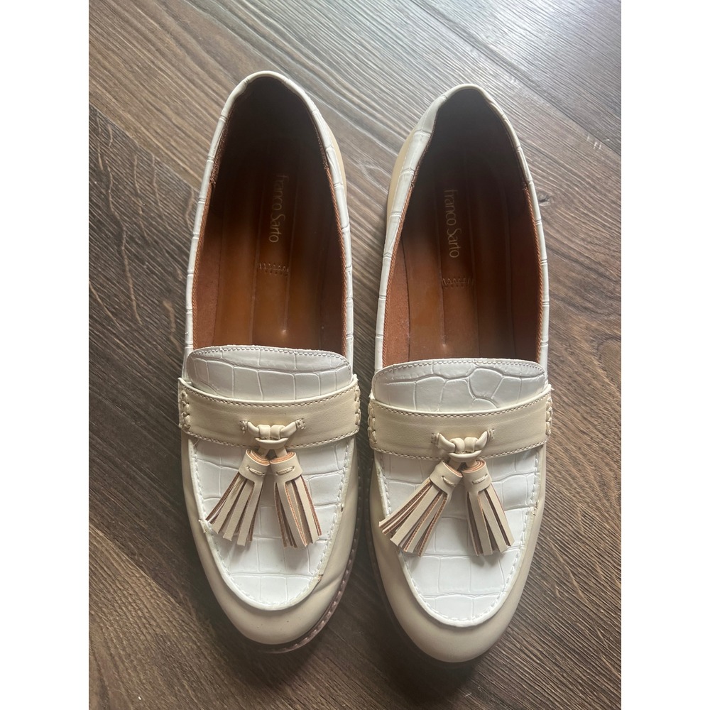 Franco Sarto Carol Tassel Loafers Cream White Croc Embossed Size 11M